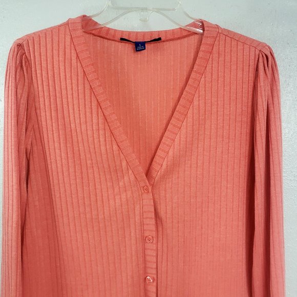 Apt.9 Women's Peach Button Down Ribbed Shirt Top Blouse Cardigan Sweater - Picture 2 of 11